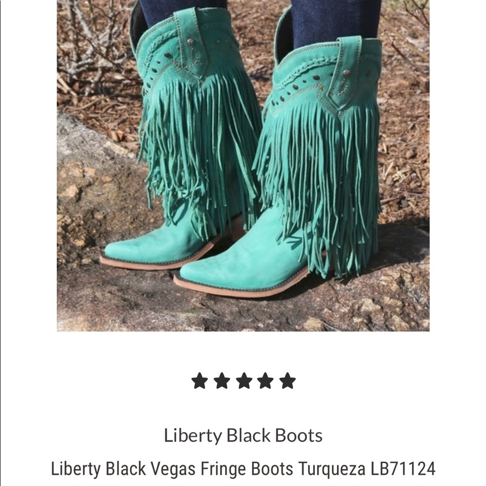 Liberty Black Vegas Fringe Boots in Turquoise